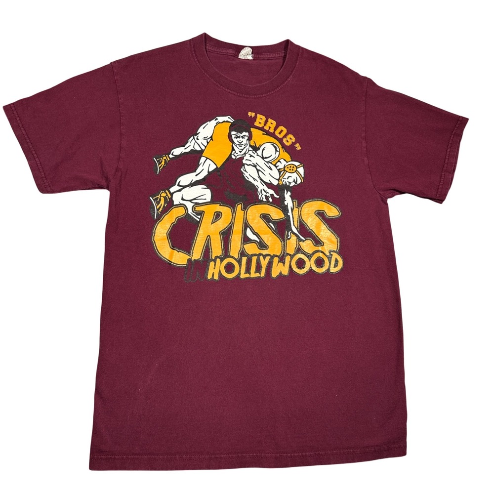 VTG Y2K Bros Crisis In Hollywood Wrestling T-Shirt Maroon M Jerzees Heavyweight